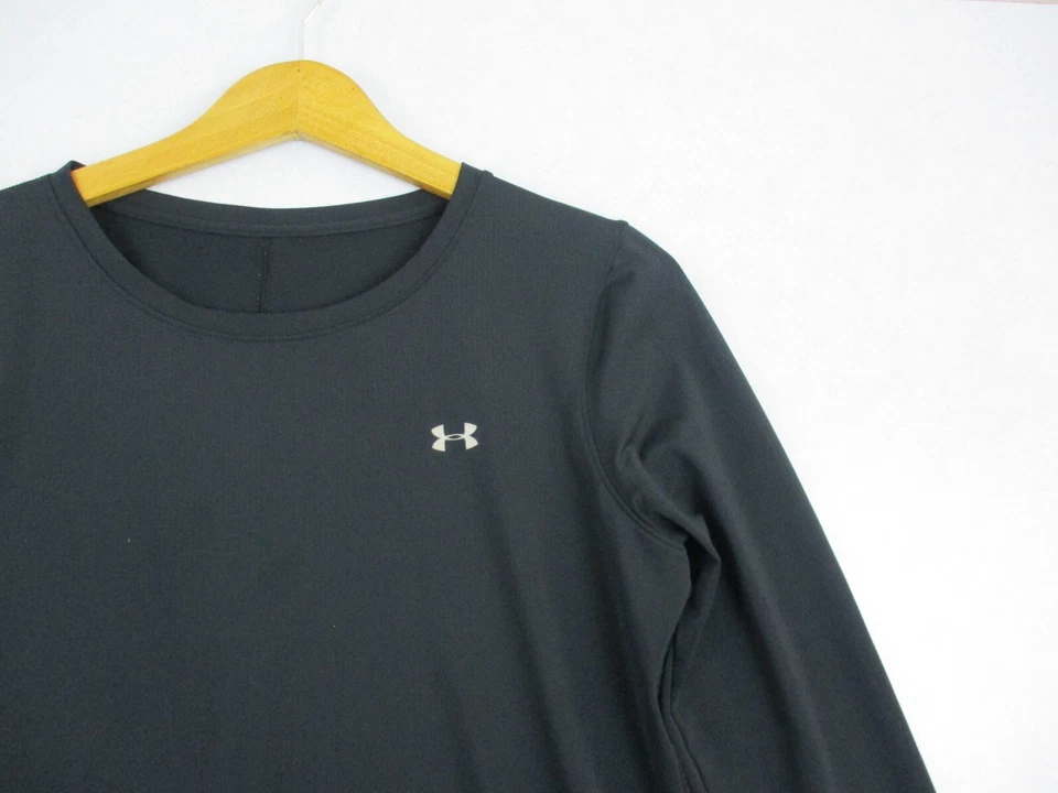 Under Armour Shirt Womens Large Black Mesh Base Layer Athletic Thumb Holes Logo - Image 3 of 4
