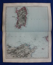Mappa antica originale SARDEGNA, MEDITERRANEO, GOLFO DI TUNISI, Stieler, 1891