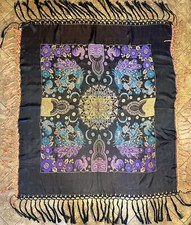 Vintage Fringe Taj Mahal Type Piano Silk Brocade Scarf Shawl Table Cloth MCM 52  