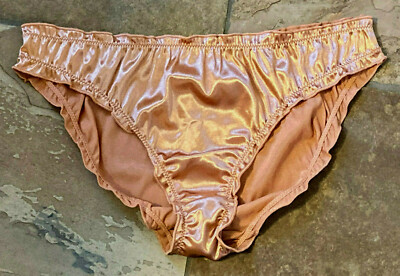 Golden Med Buttery Ultra Soft Silky Second Skin SATIN Ruffle Bikini Panty NWOT