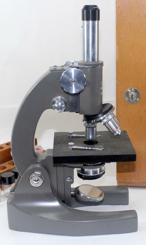 Vintage Propper Microscope No. 662129 w/ Original Wooden Box & Key