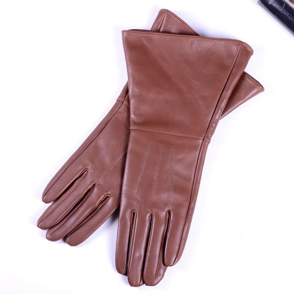 Luvas longas masculinas de couro real medieval renascentista punho longo manopla cavaleiro - Imagem 3 de 4