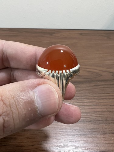 Natural Yemeni Agate elegant Sterling silver 990 Men Ring 26 grams