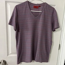 Hugo Boss T-Shirt Men’s M Multicolor Stripes V Neck Short Sleeve