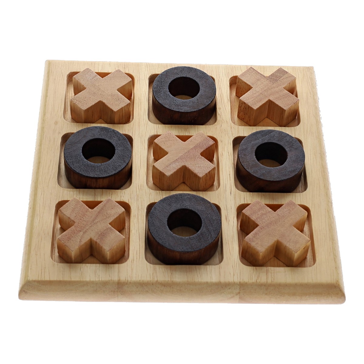 Wooden Tik Tak Toe Puzzle Game with Movable 'X' and 'O' Blocks