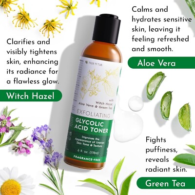 TREE TO TUB GLYCOLIC ACID TONER FOR FACE WITH WITCH HAZEL, ALOE VERA, GREEN TEA