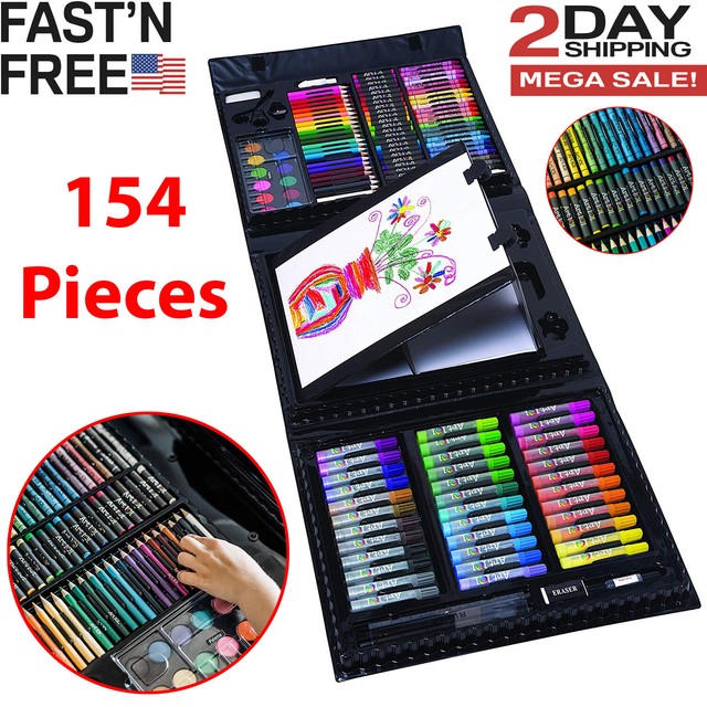 154 Pcs Trifold Easel Art 101 Kit Kids Drawing Set Artist Painting Case