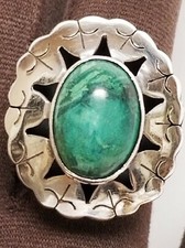 BOLD Vintage 925 Sterling Silver EILAT Stone ADJUSTABLE HIGH PROFILE Ring ISRAEL