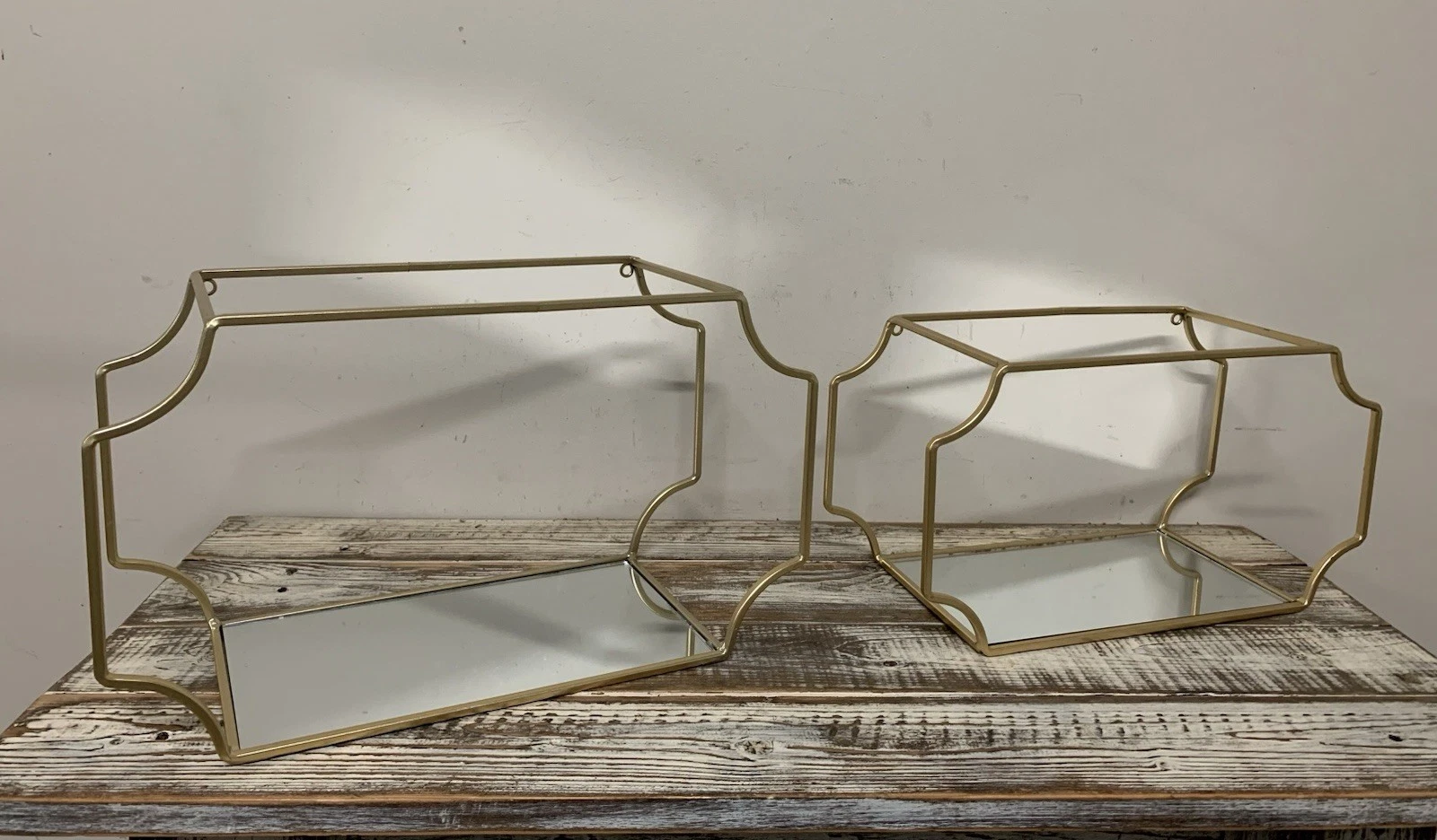 Aida + Jade Modern Set of 2 Gold Metal & Mirrored Wall Shelves
