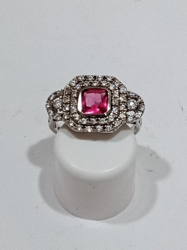 Lab Created Ruby And CZ Sterling Silver Ring Size 5