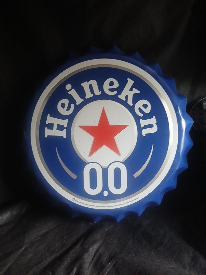 Letrero/grapadora de tapa de botella de metal sin alcohol Heineken 00 nueva