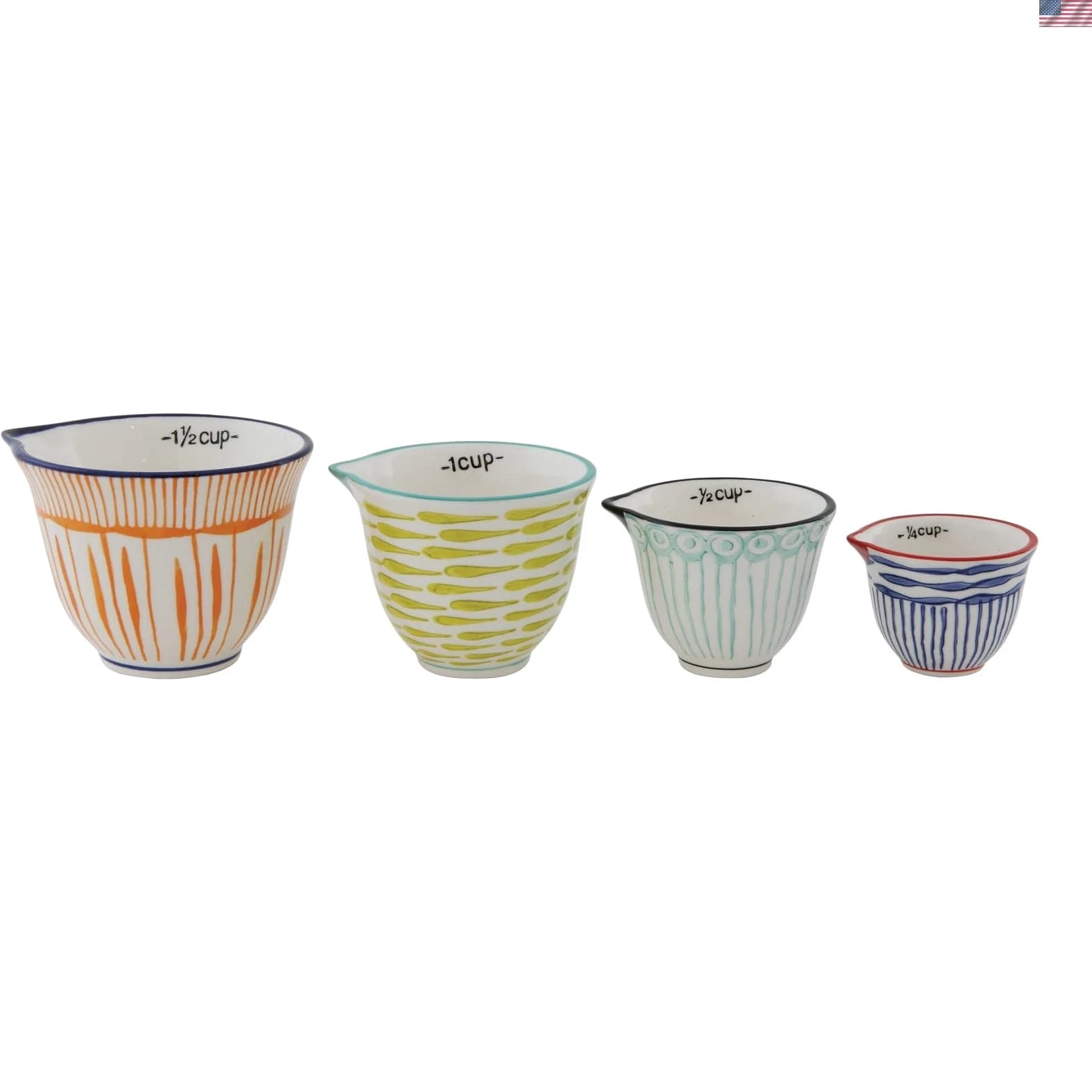 Decorative Stoneware Measuring Cups - Hand-Stamped, Stackable & Colorful Set