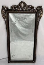 Antique Art Deco Silver & Gold Gilt Gesso Wood Wall Mirror Etched Engraved 29.5"