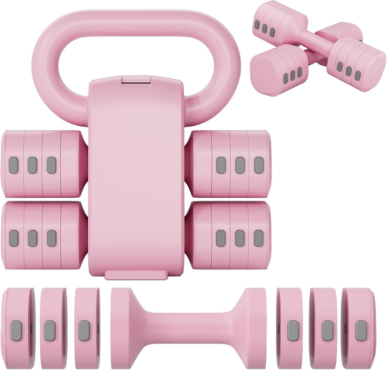 Haltères Réglables 2 en 1 et Kettlebell de Musculation pour Femme en Acier Rose 10kg