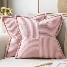MIULEE Pink Corduroy Decorative Euro Sham Pillow Covers 24x24 Inch Set of 2 Soft