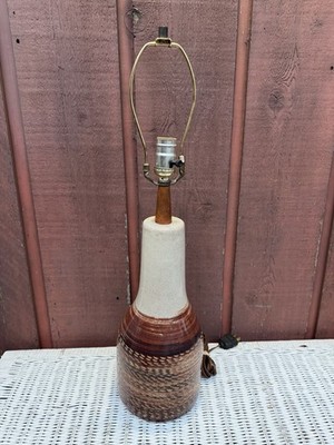 Martz Marshall Studios MCM Brown Glazed Ceramic Teak Table Lamp Signed 26 