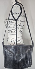 Vtg Lee Sands Genuine Eel Skin Gray Crossbody Purse 90s Classic Pocket Old Money