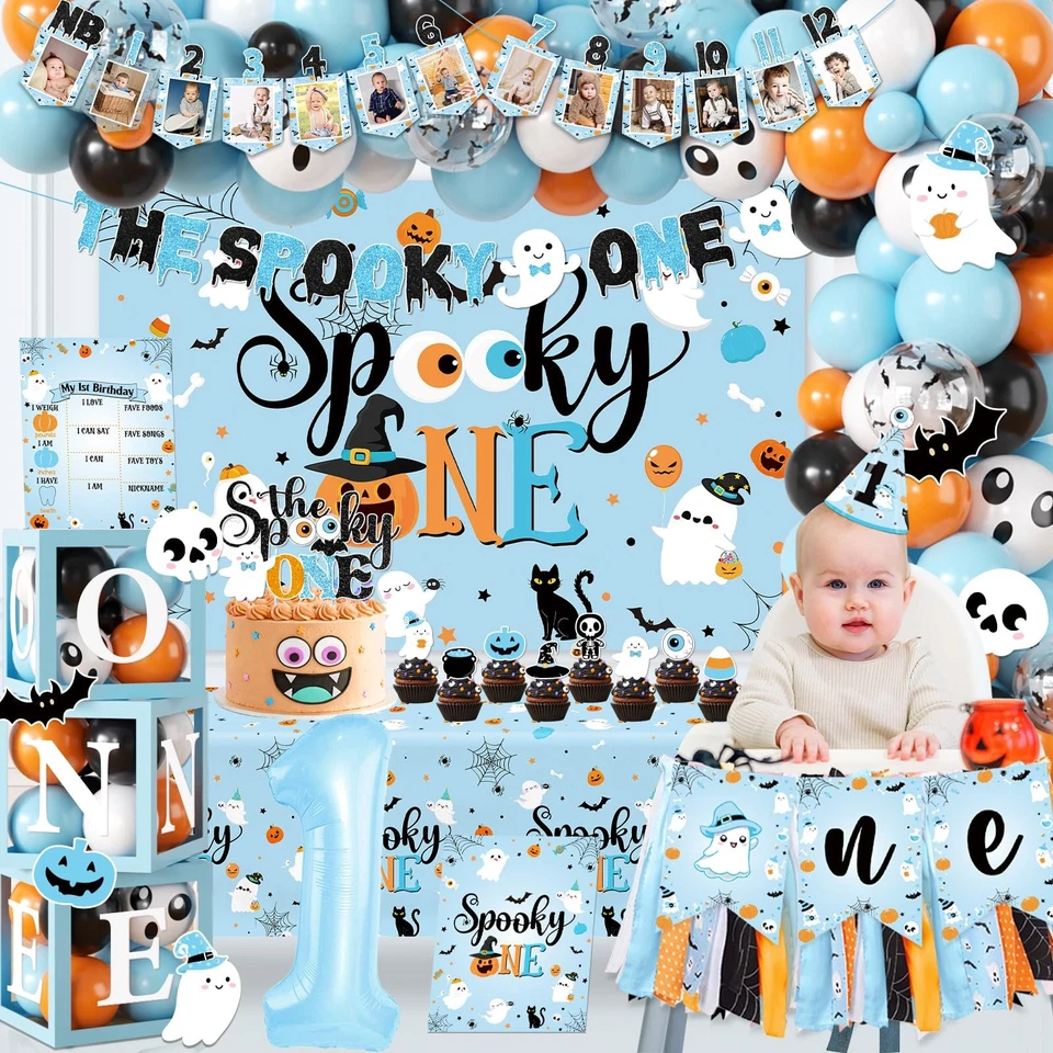 Espeluznante Un Cumpleaños Decoraciones Niño, 174 piezas Halloween 1er Cumpleaños Fiesta Decoración... Foto 3 de 4