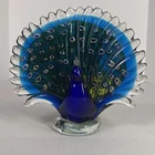 Vintage MCM Murano Style Hand Blown Peacock Figurine Decorative Glass Art
