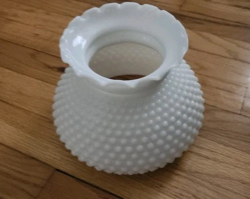 Hurricane White Milk Glass Fenton Hobnail Lamp Shade 6 3/4" Fitter Parlor Globe