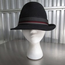 Stetson Malden Black Wool Felt Fedora Trilby Hat Water Repellent Striped Band