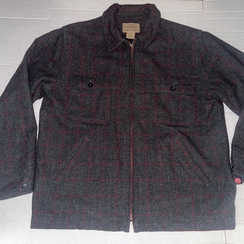 LL BEAN Vintage Wool Coat Malone  Large Woolrich MACKINAW Wind Stopper Shacket - Image 2 of 4