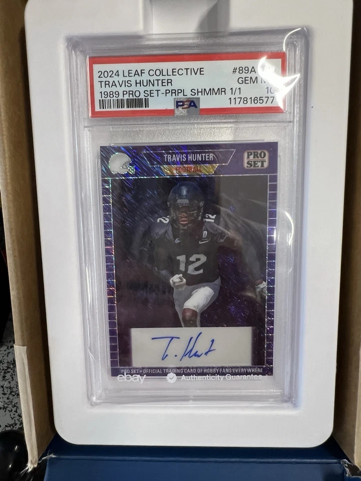 Juego profesional Leaf Collective Travis Hunter '89 2024 púrpura brillo radiocontrol automático 1/1 PSA 10 Foto 2 de 4