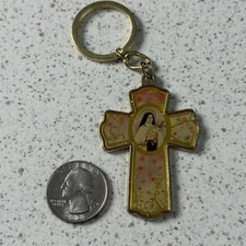 Vintage St. Therese Of Lisieux Little Flower Catholic Cross Keychain #52099