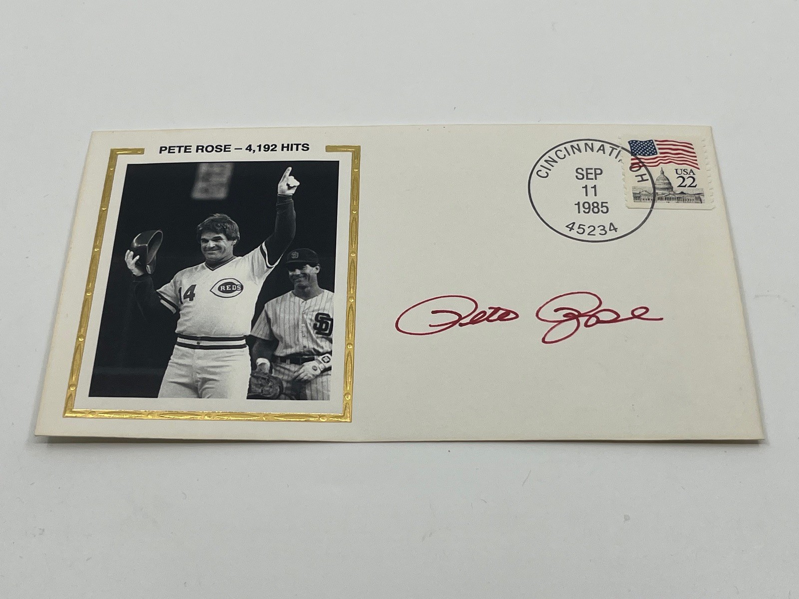 Pete Rose Reds 4,192 Hits Signed Autograph First Day Cover Action PSA DNA *82