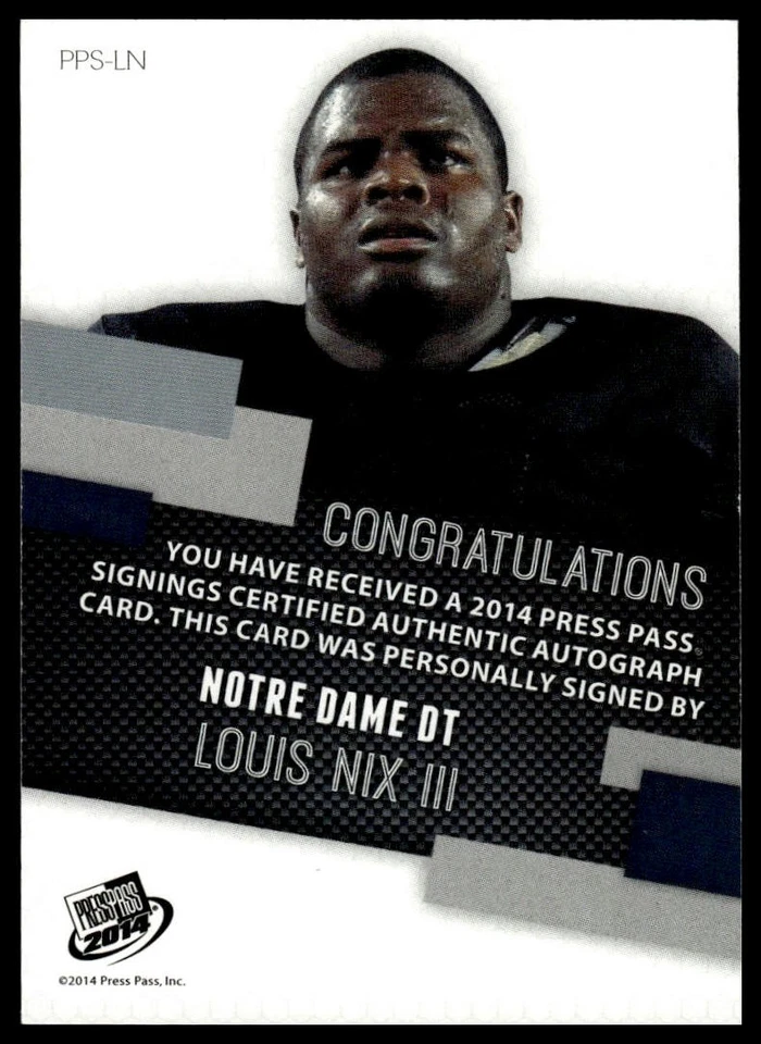 2014 Press Pass #PPS-LN Louis Nix III Autographs Blue #/50 - Image 2 of 2