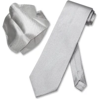 Antonio Ricci NeckTie Handkerchief Silver Grey w Ribbed Lines Mens Neck Tie Set