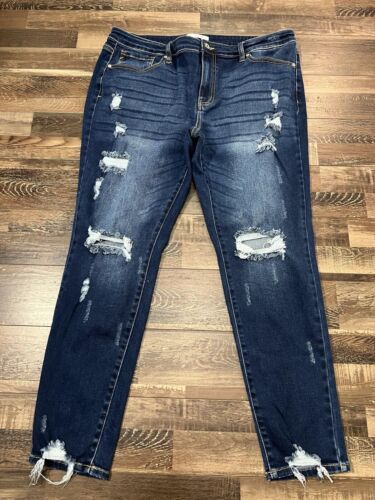 KanCan Skinny Cropped Blue Jeans Women Plus 2XL XXL Distressed Blue Denim 38x28 - Picture 1 of 7