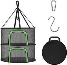 YSSOA 2-Layer 2ft Foldable Herb Mesh Dry Rack Hanging Drying Net with Zippers