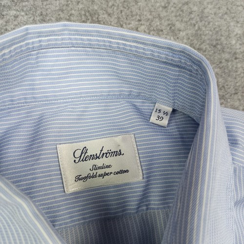 Stenstroms Men Shirt 15.5 39 Slimline Blue Button-Up Double Cuff Cufflink 15 1/2 - Picture 7 of 13