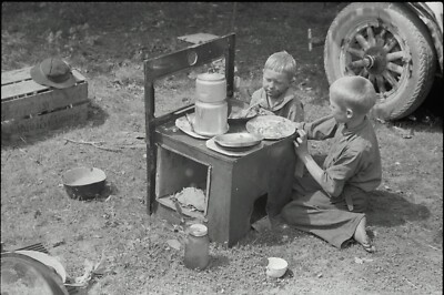 Black and White Photo Eating Outside with Brother  8x10 Reprint A-18