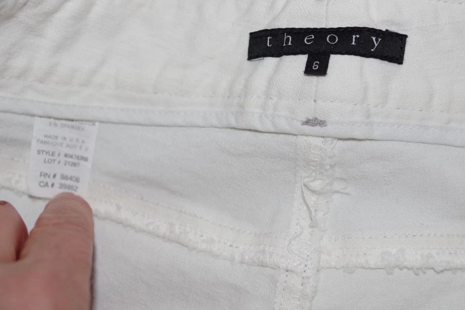 Theory Willis Jeans White Denim Beige Stitches Bareback Straight Size:6 - Image 2 of 4