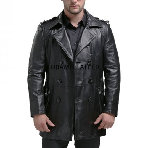 Genuine Leather Pea Coat 