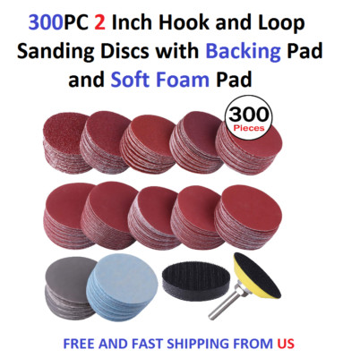 300PC 2 Inch Hook and Loop Sanding Discs with Backing Pad and Soft Foam Pad