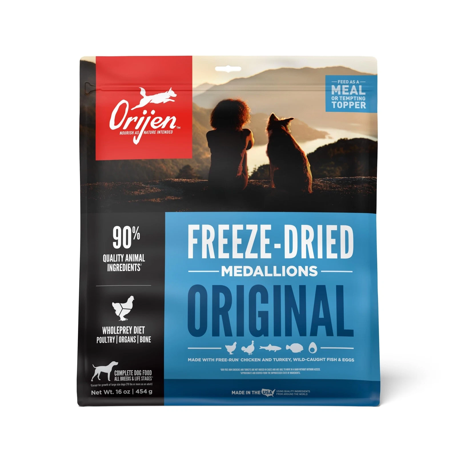 ORIJEN Original Freeze Dried Medallions Dog Food Grain Free 16 oz Pack