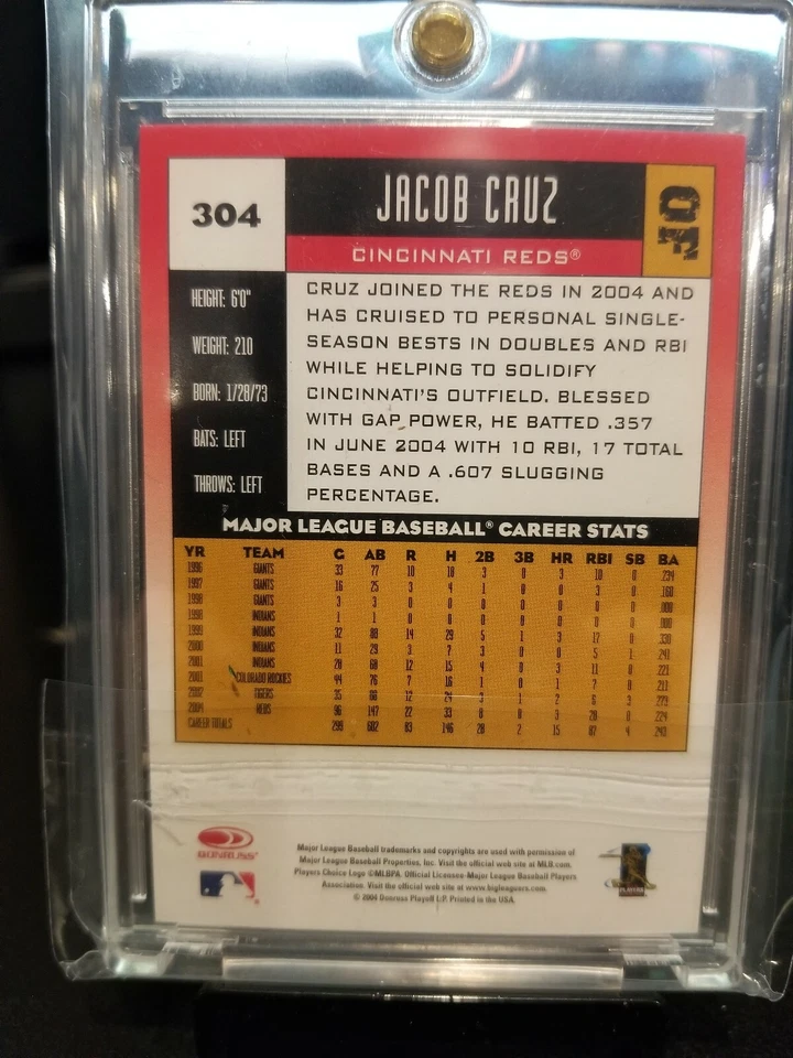 2005 JACOB CRUZ DORUSS "AUTOGRAPH" REDS #304 GEM. - Image 4 of 4