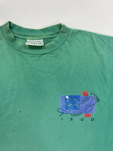 VINTAGE IZOD Art Boat Graphic T-shirt Men XL Green USA 90s Single Stitch - Picture 7 of 16