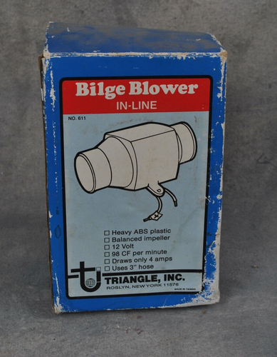 Triangle, INC. In-Line Bilge Blower 12 volt 98 CFM draws 4 amps. 3" hose