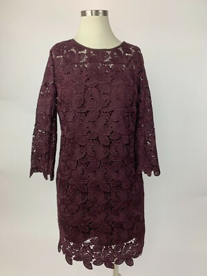 NEW Ann Taylor Loft Plum Purple Wine Lace Shift Dress 0 Lovely | eBay
