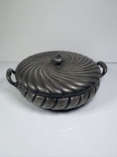 Antique Middletown Serving Dish & Lid -  Silverplate Hard White Metal Swirl