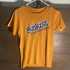 Vintage 80s Sunkist Soda Paper Thin Graphic T Shirt Orange S Single Stitch