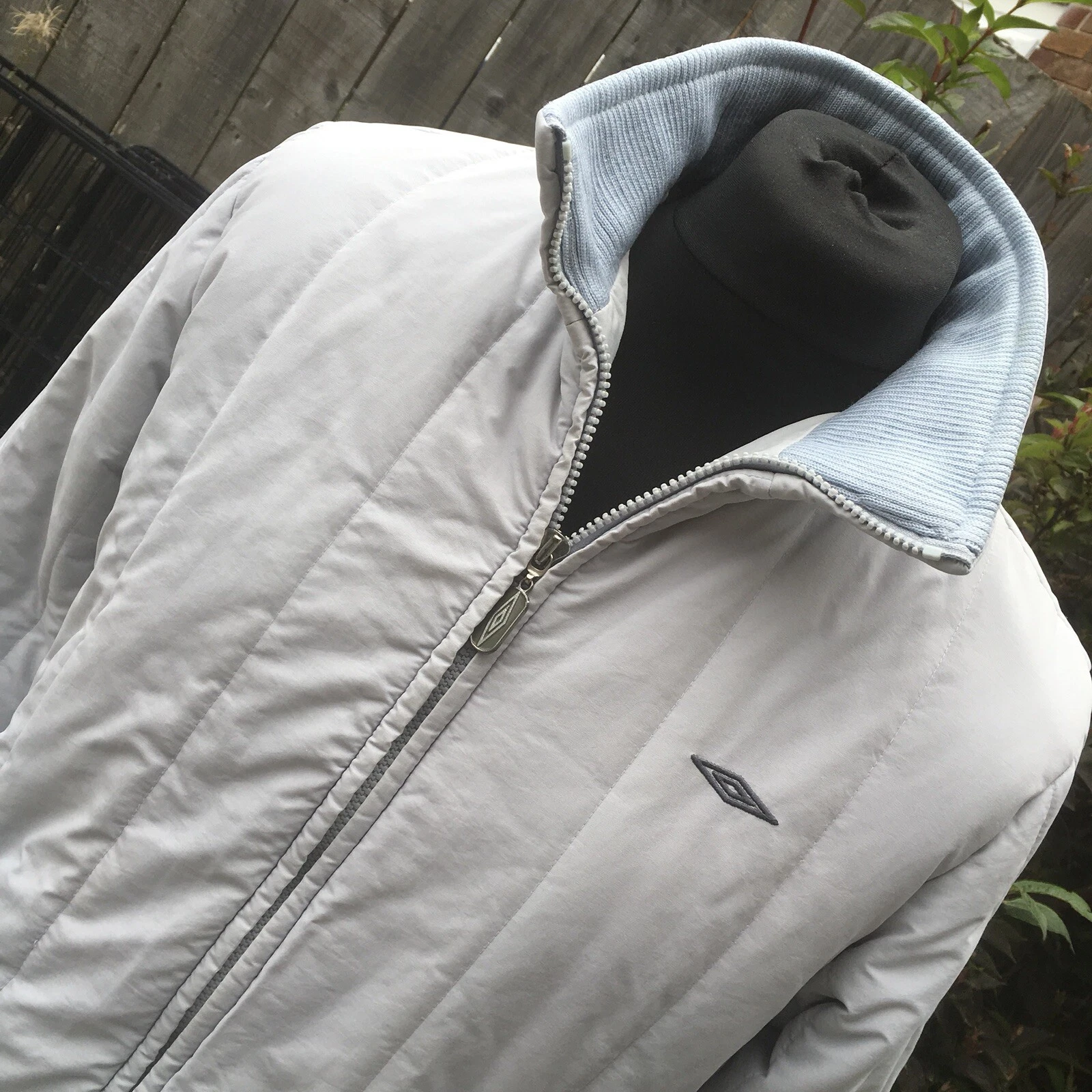 Vintage Umbro Padded Quilted Jacket Coat Light Blue Grey Colour Way L Large