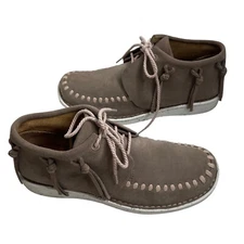 Justin Boots Teepee Fringe Round Toe Moccasin Booties - Women's 9.5- Beige Gray