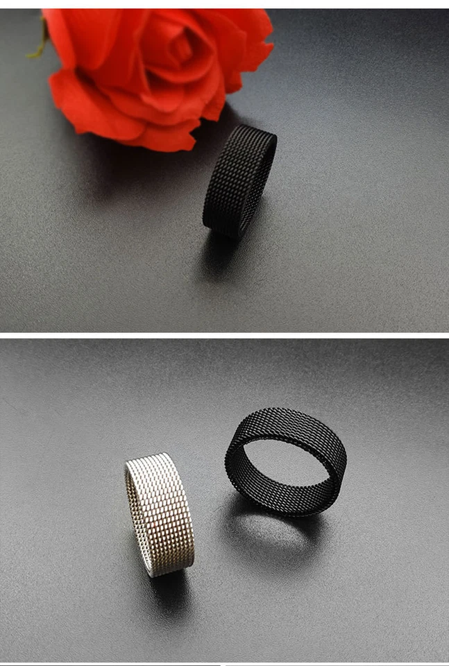 Anello maglia milanese argento nero acciaio inox unisex uomo donna retina  - Immagine 4 di 4