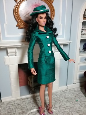 Green Silk Suit & Hat - Cut and Fitted to the Slender 16'' Resin Fashion Dolls