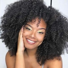 Afro Kinky Curly Synthetic Wig With Bang For Black Women None Lace Curly Hair